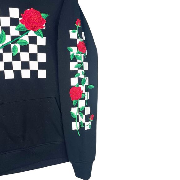 Brooklyn Cloth Mfg. Co. Checkerboard Rose Hoodie Sweatshirt Black Size Small - Picture 3 of 7